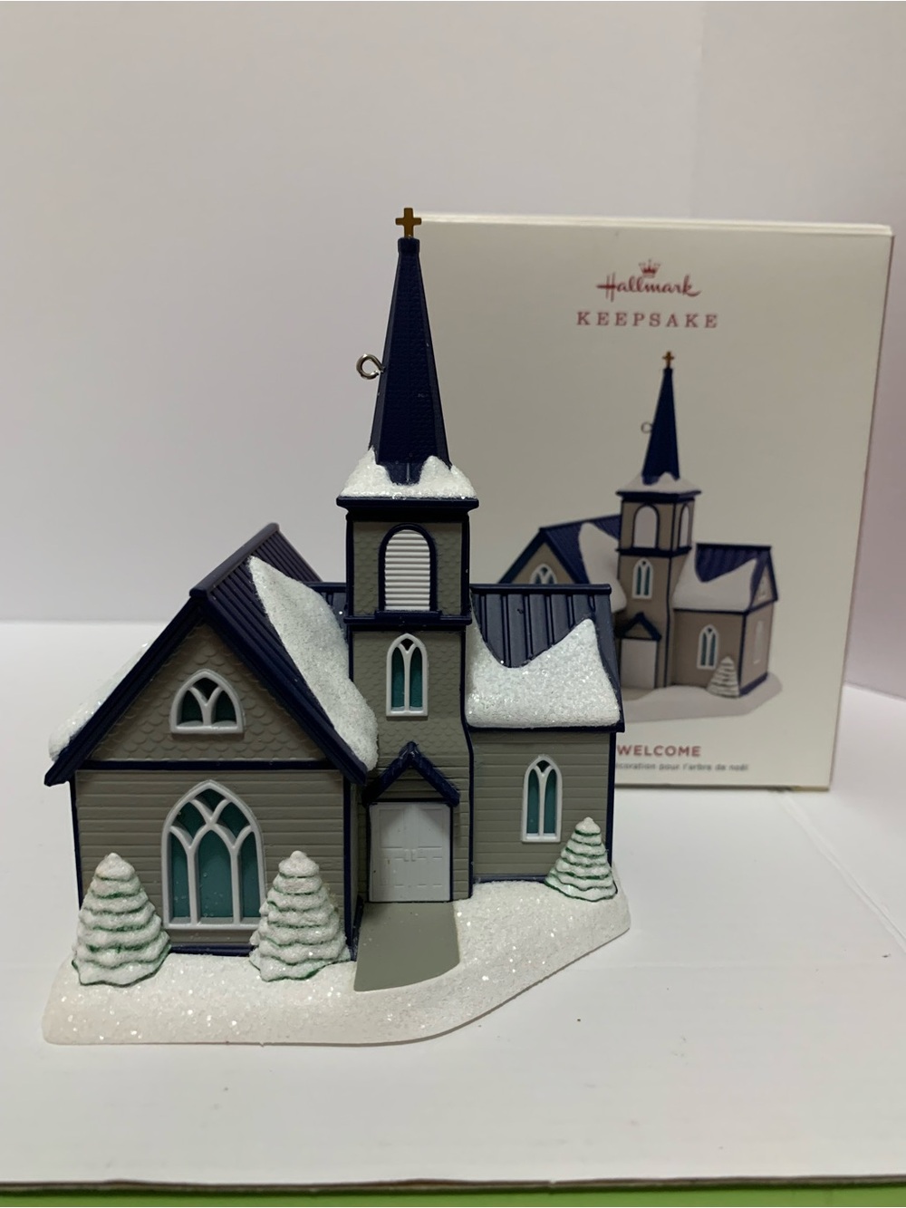 Hallmark Keepsake Church Ornament - Gray and Navy with White Snow